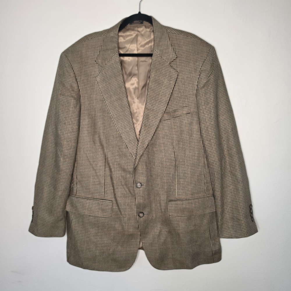 Bob Horsley Blazer Men 44L Brown Houndstooth Two Button VTG Made USA Sport Coat